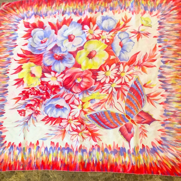 VTG 10 Momme Brico Pure Silk Floral Butterfly Print Scarf - Picture 1 of 13